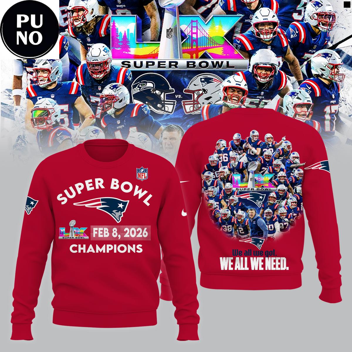 New England Patriots Super Bowl LX Champions 2026 Hoodie T-Shirt