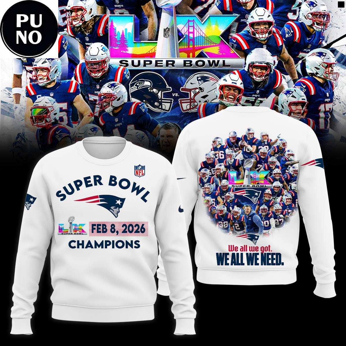 New England Patriots Super Bowl LX Champions 2026 Hoodie T-Shirt