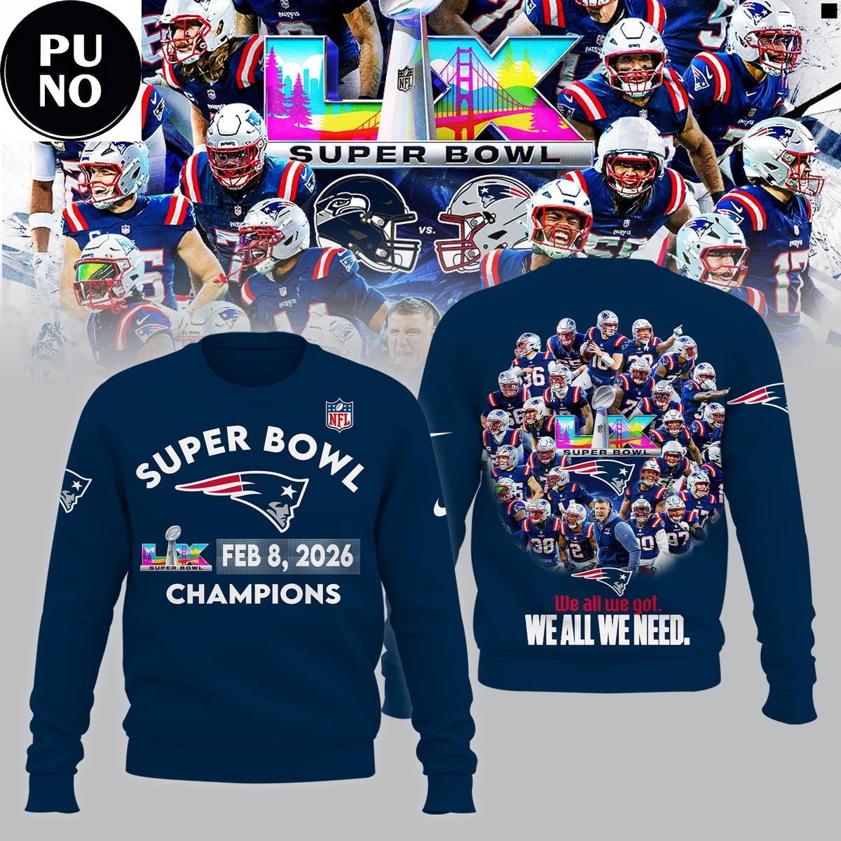 New England Patriots Super Bowl LX Champions 2026 Hoodie T-Shirt
