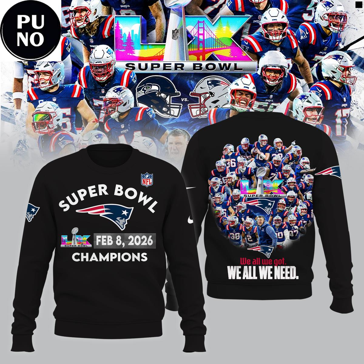New England Patriots Super Bowl LX Champions 2026 Hoodie T-Shirt