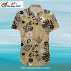 New Orleans Saints Aloha Shirt Gold Floral Pattern Design