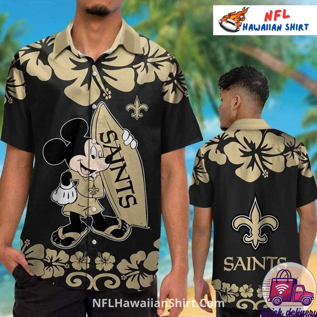 New Orleans Saints Aloha Shirt Mickey Surfboard Design