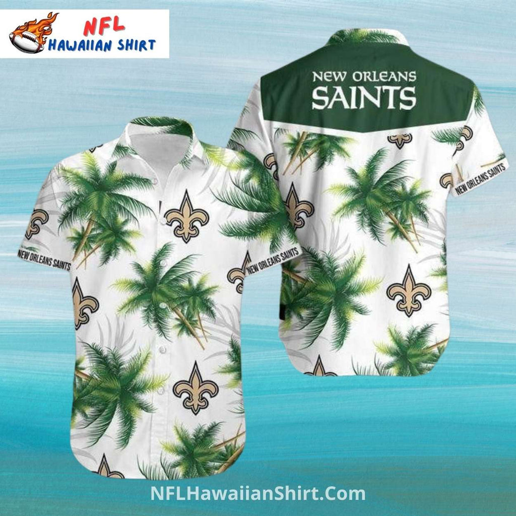 New Orleans Saints Aloha Shirt Palm Tree White Design