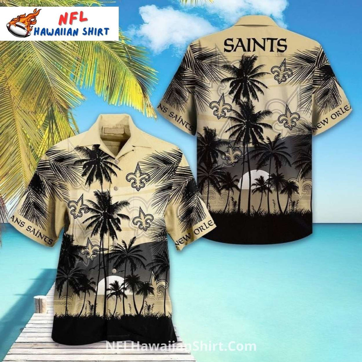 New Orleans Saints Aloha Shirt Sunset Palm Tree Vibes