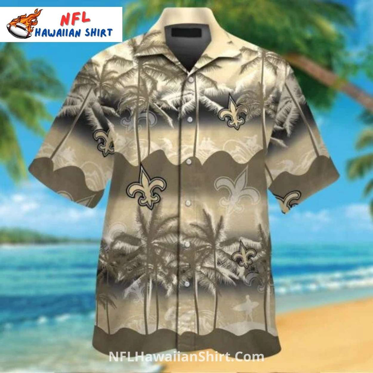 New Orleans Saints Hawaiian Shirt Palm Tree Beach Design