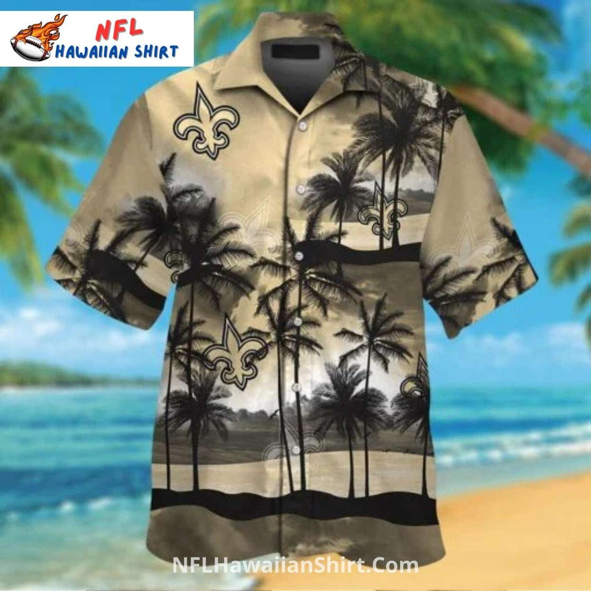 New Orleans Saints Hawaiian Shirt Sunset Palm Tree Scene