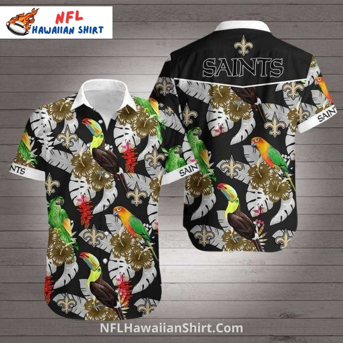 New Orleans Saints Hawaiian Shirt Tropical Parrot Print