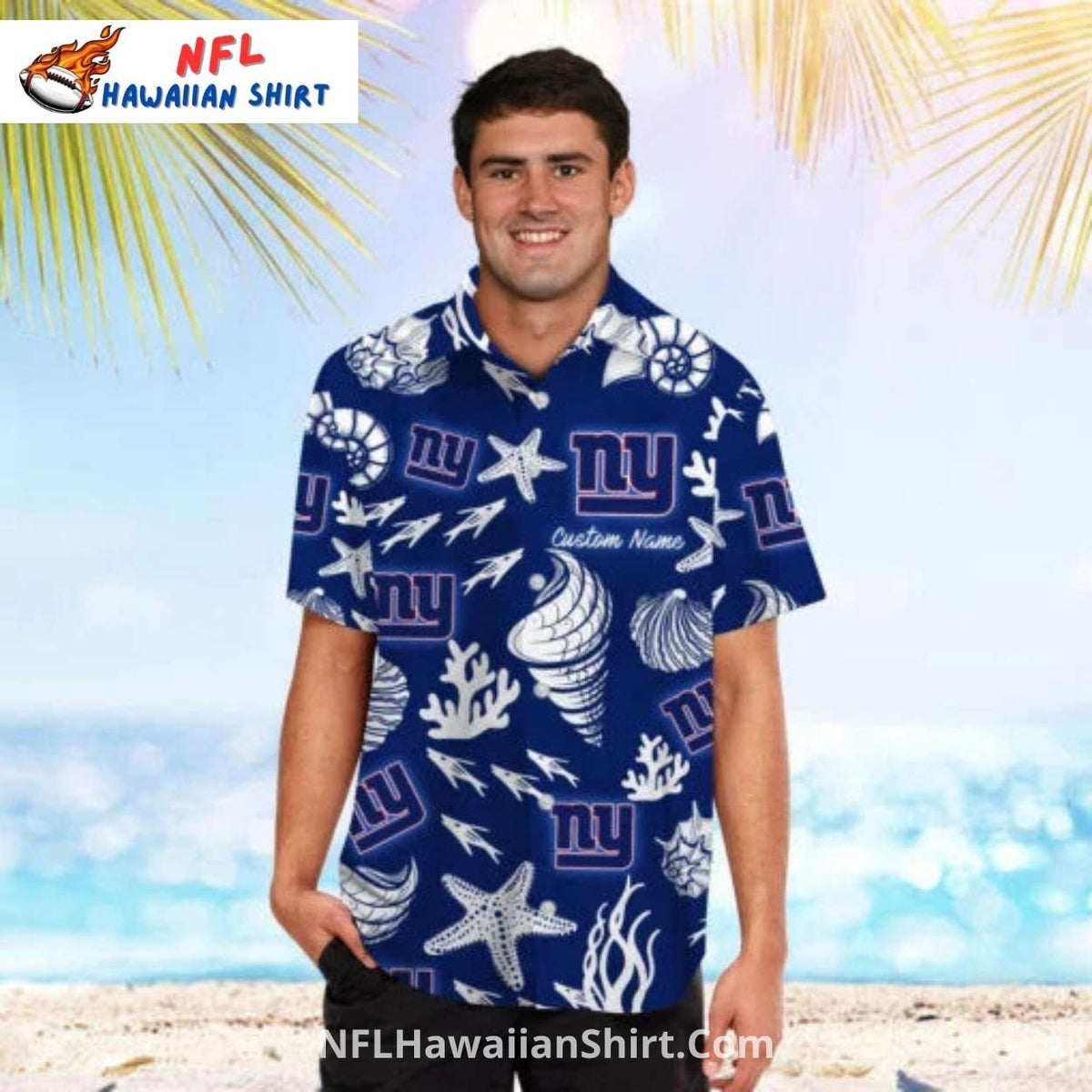 New York Giants Aloha Shirt Custom Name Shell Ocean Style