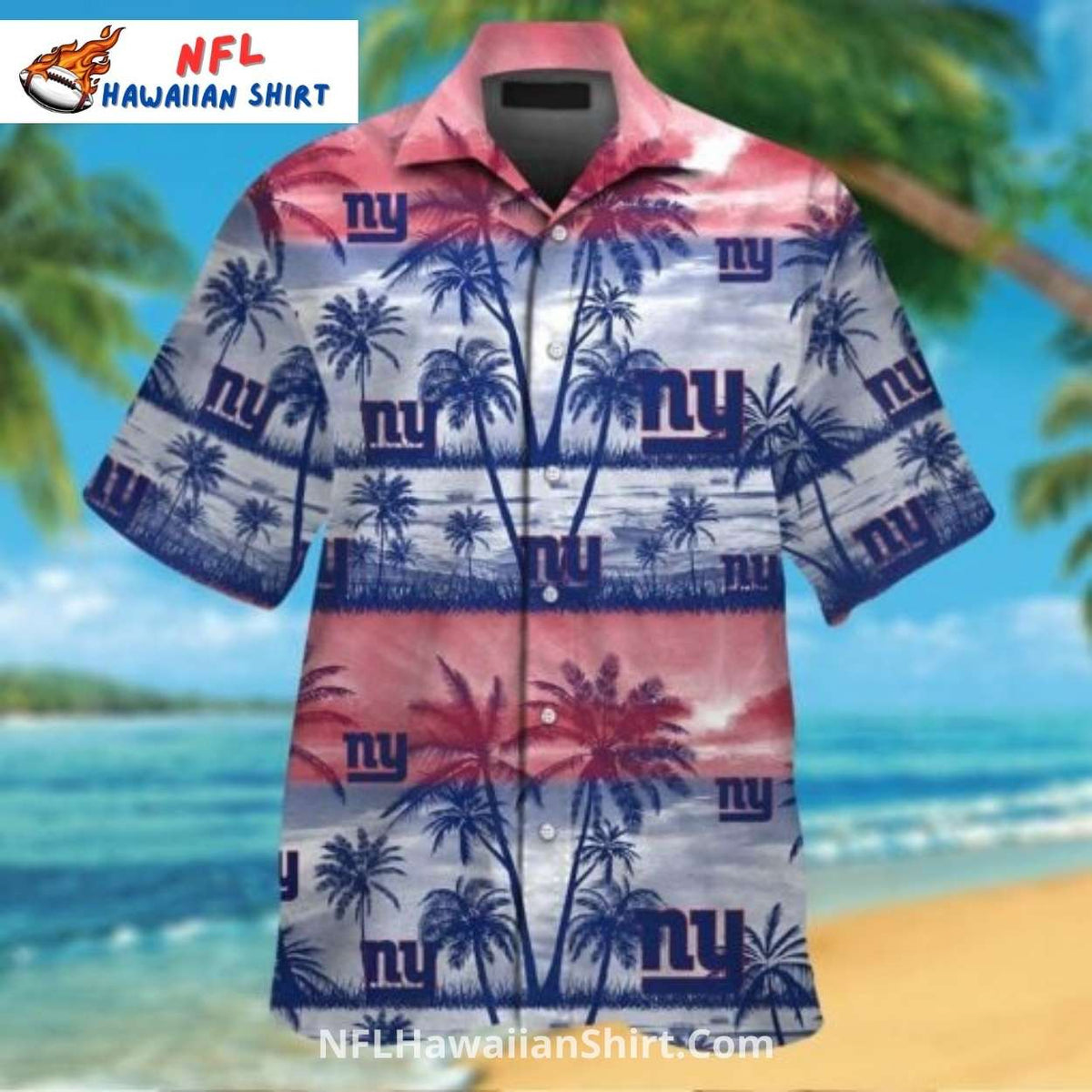 New York Giants Aloha Shirt Palm Tree Sunset Beach Vibe