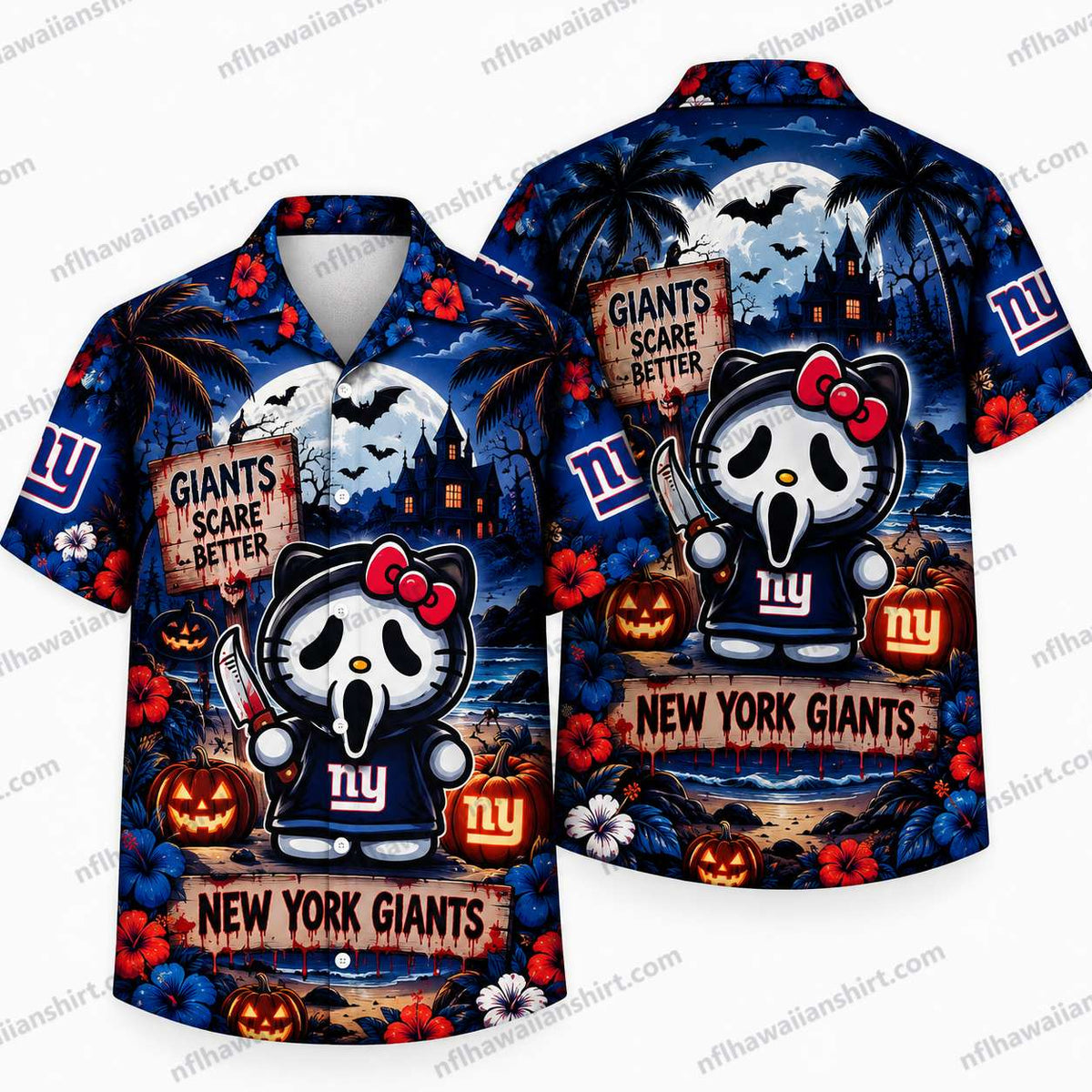 New York Giants Ghostface Hello Kitty Mashup Halloween Hawaiian Shirt