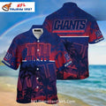 New York Giants Palm Tree Sunset Themed Hawaiian Shirt