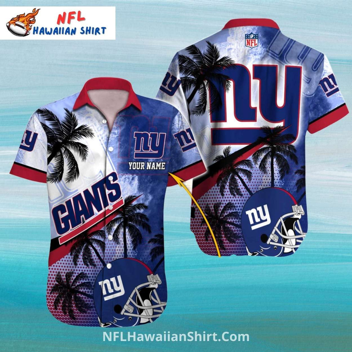 New York Giants Stormy Sky And Palm Tree Aloha Shirt