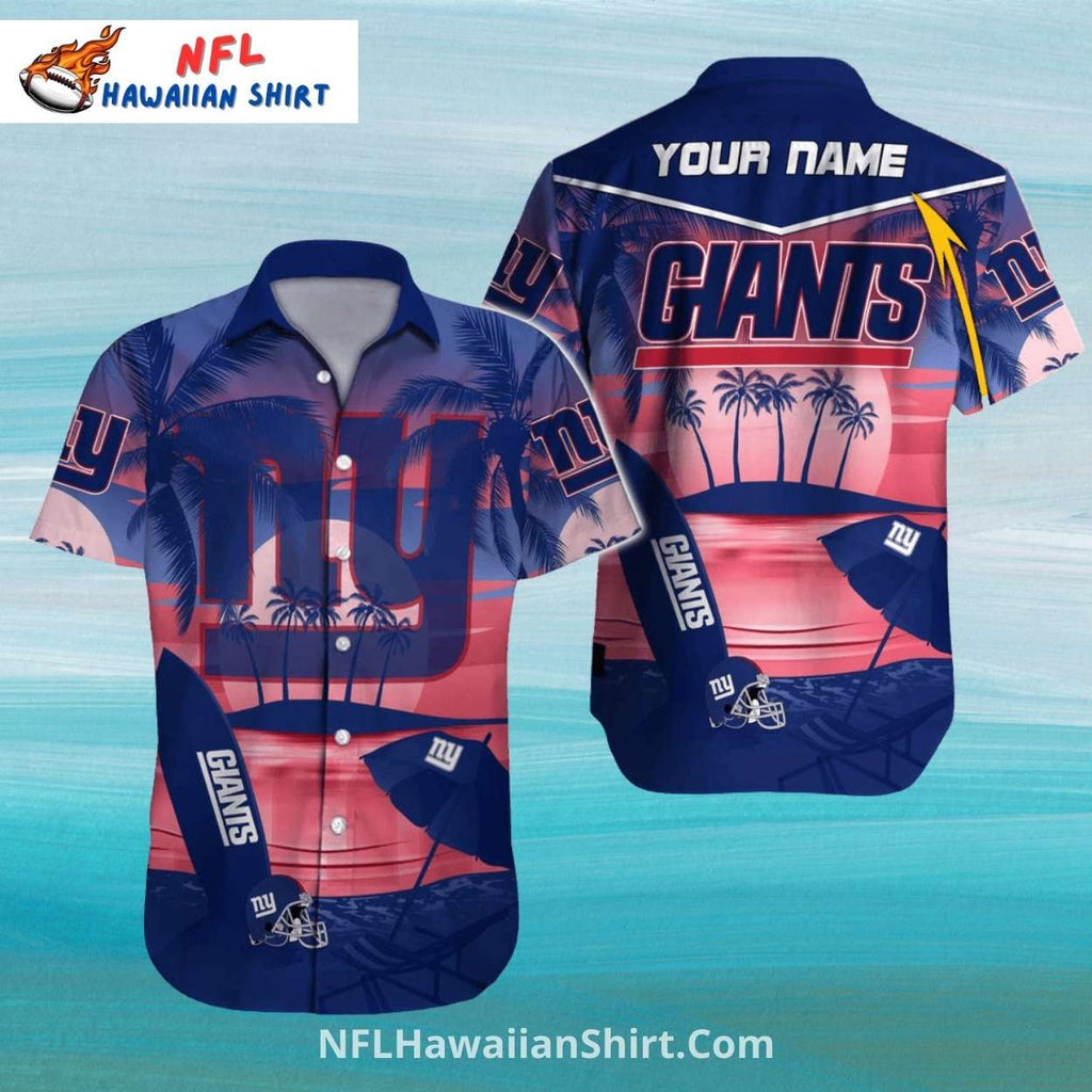 New York Giants Surfboard Sunset Tropical Aloha Shirt