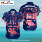 New York Giants Surfboard Sunset Tropical Aloha Shirt