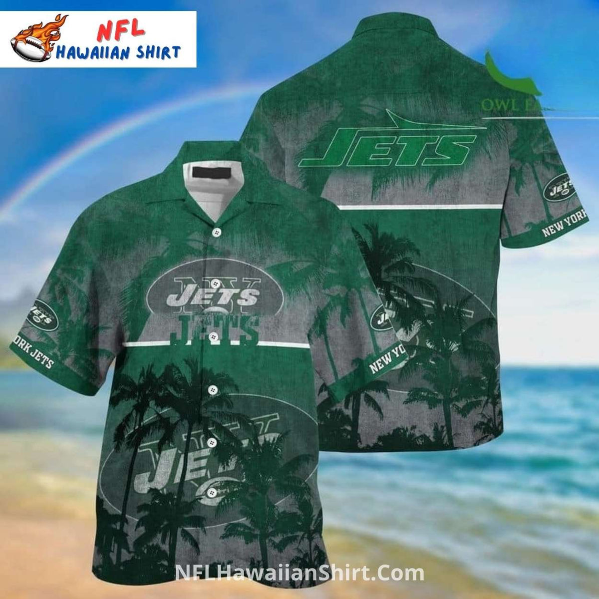 New York Jets Aloha Shirt – Faded Palm Trees Style