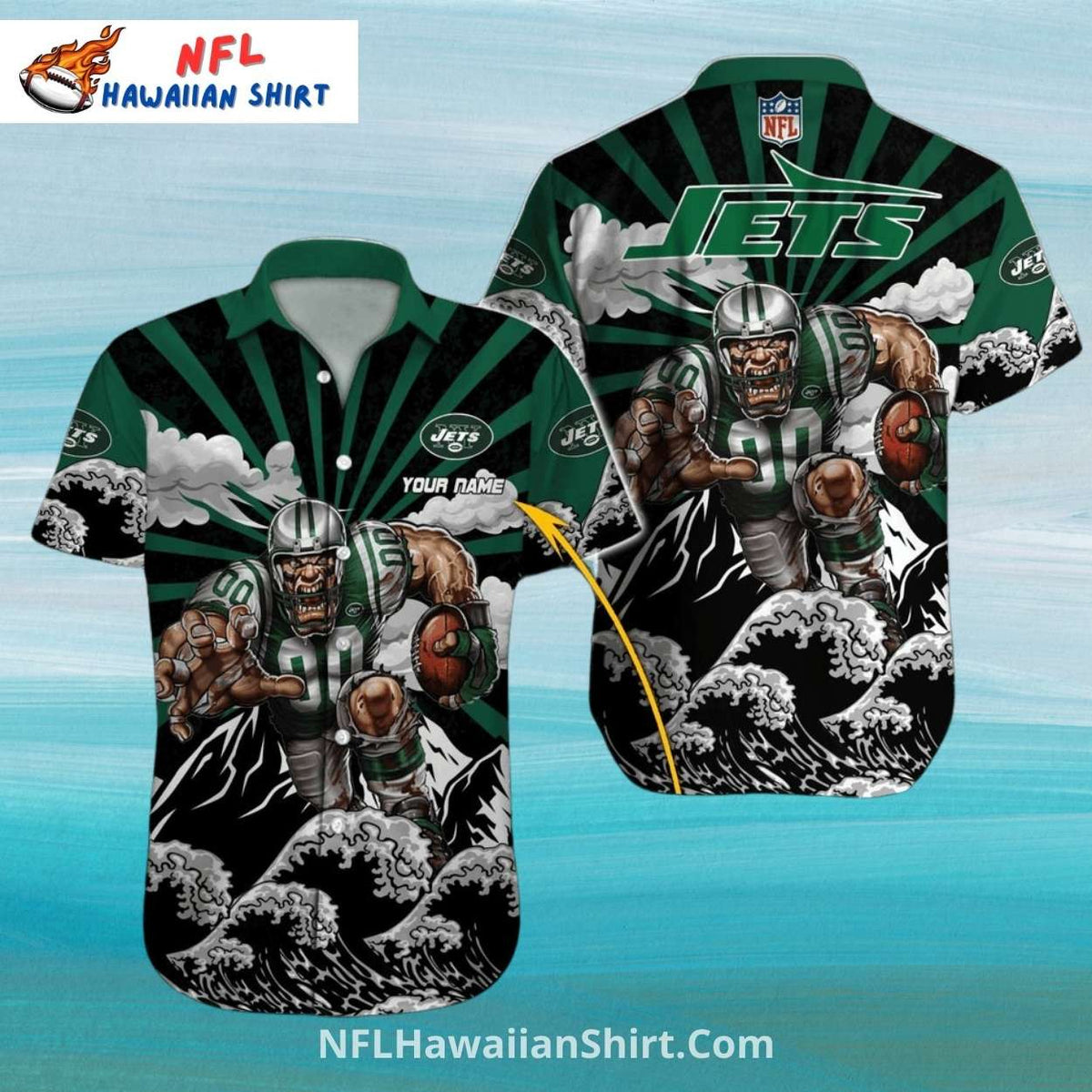 New York Jets Aloha Shirt – Ocean Wave And Warrior Design