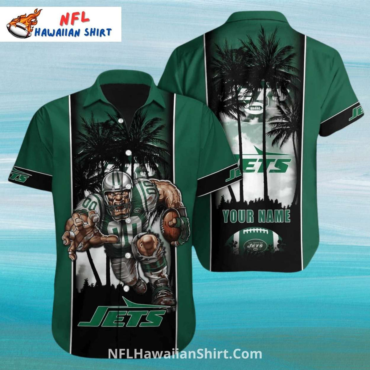 New York Jets Aloha Shirt – Palm Shadows And Football Art