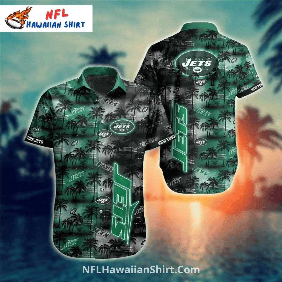 New York Jets Aloha Shirt – Sunset Palm Tree Theme