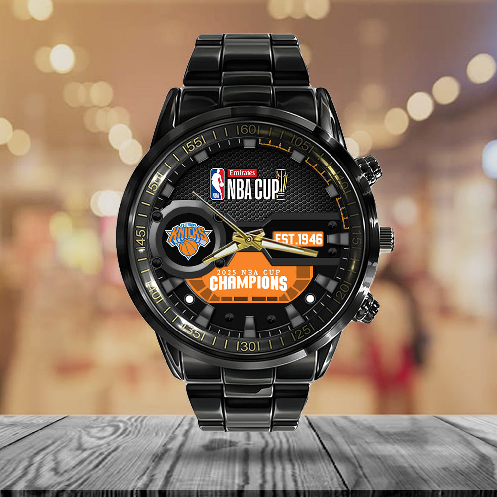 New York Knicks 2025 NBA Cup Champions Black Stainless Steel Watch - MAITM14111