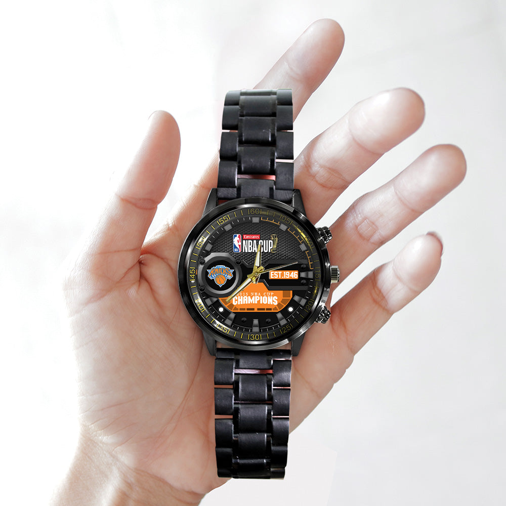 New York Knicks 2025 NBA Cup Champions Black Stainless Steel Watch - MAITM14111
