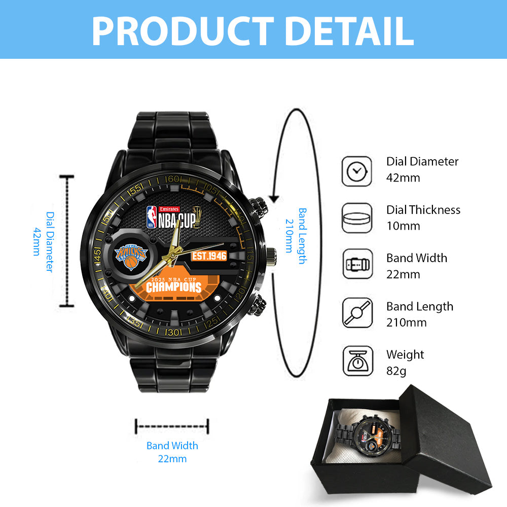 New York Knicks 2025 NBA Cup Champions Black Stainless Steel Watch - MAITM14111
