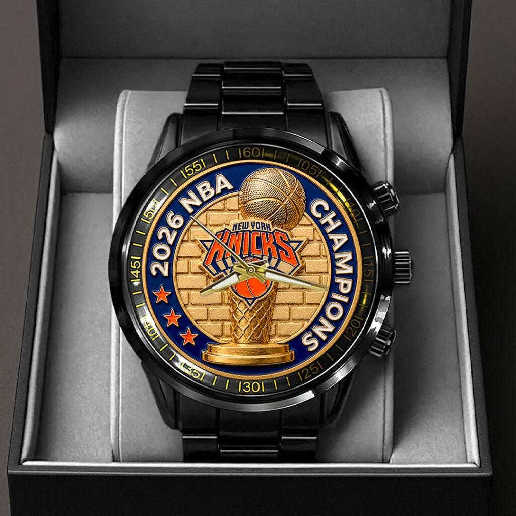 New York Knicks 2026 NBA Finals Champions Black Stainless Steel Watch - HOATT19064