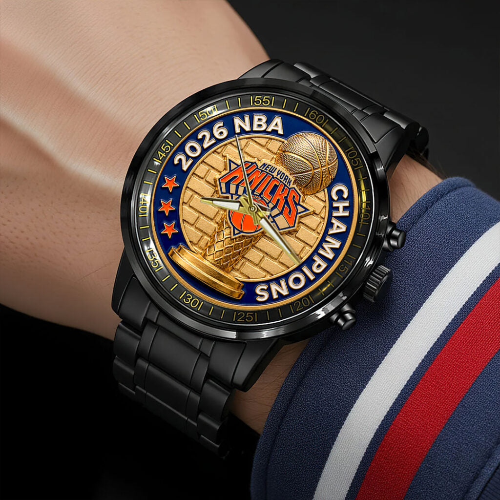 New York Knicks 2026 NBA Finals Champions Black Stainless Steel Watch - HOATT19064