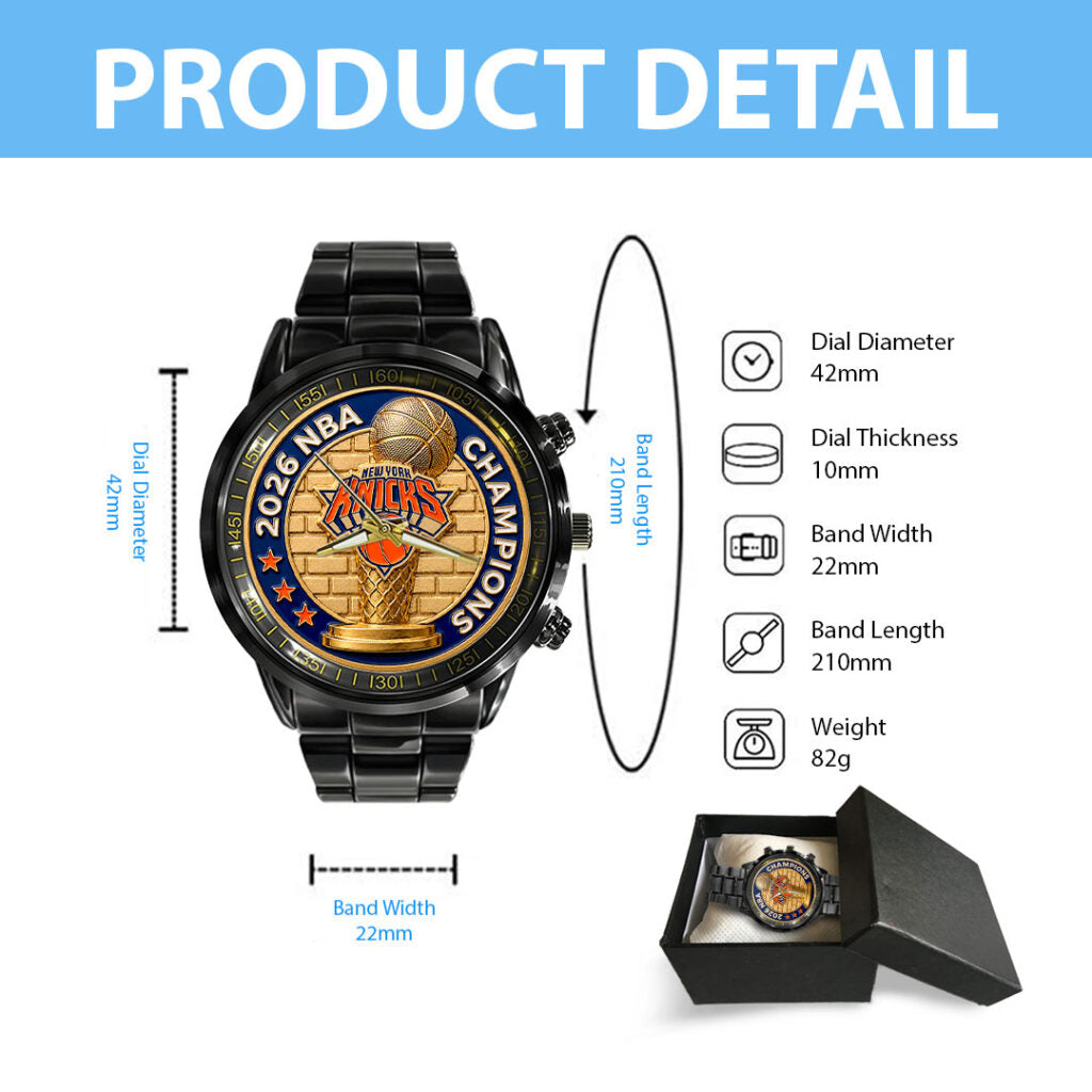 New York Knicks 2026 NBA Finals Champions Black Stainless Steel Watch - HOATT19064