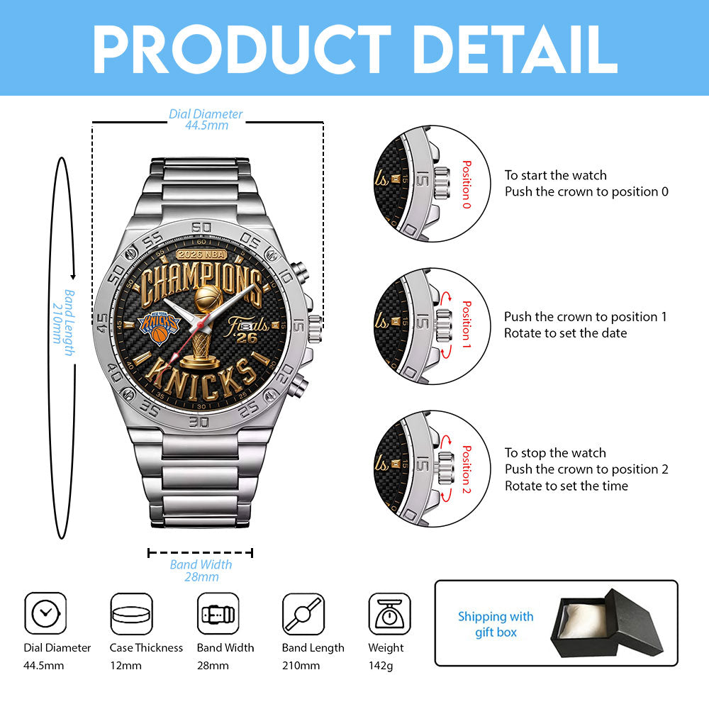 New York Knicks 2026 NBA Finals Champions Gentleman Stainless Steel Watch - TMTHU6943