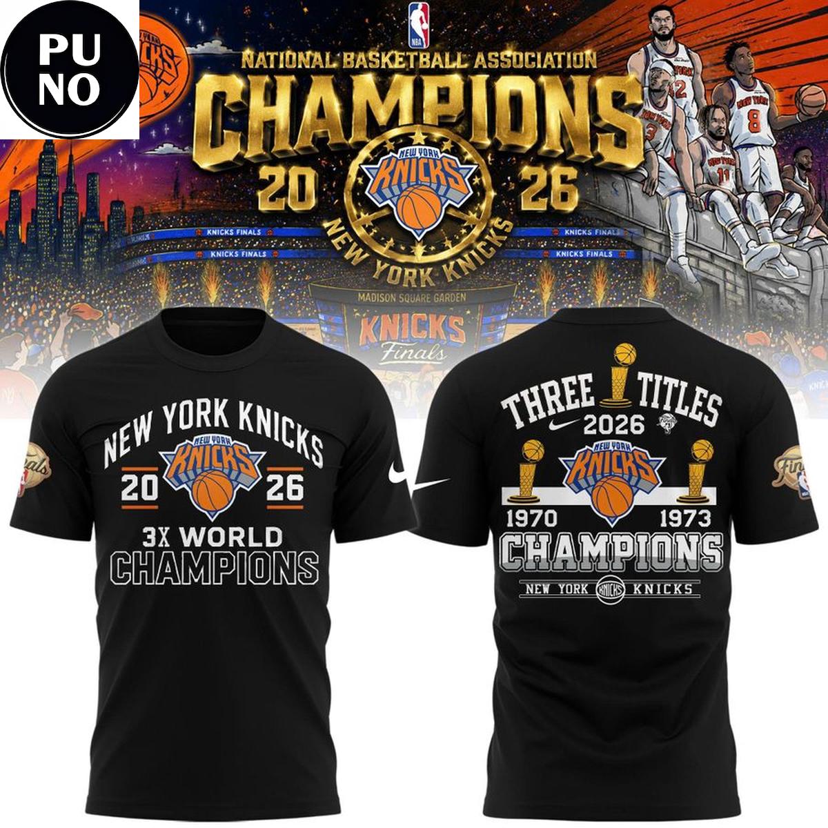 New York Knicks 3-Time Champions NBA 2026 T-Shirt