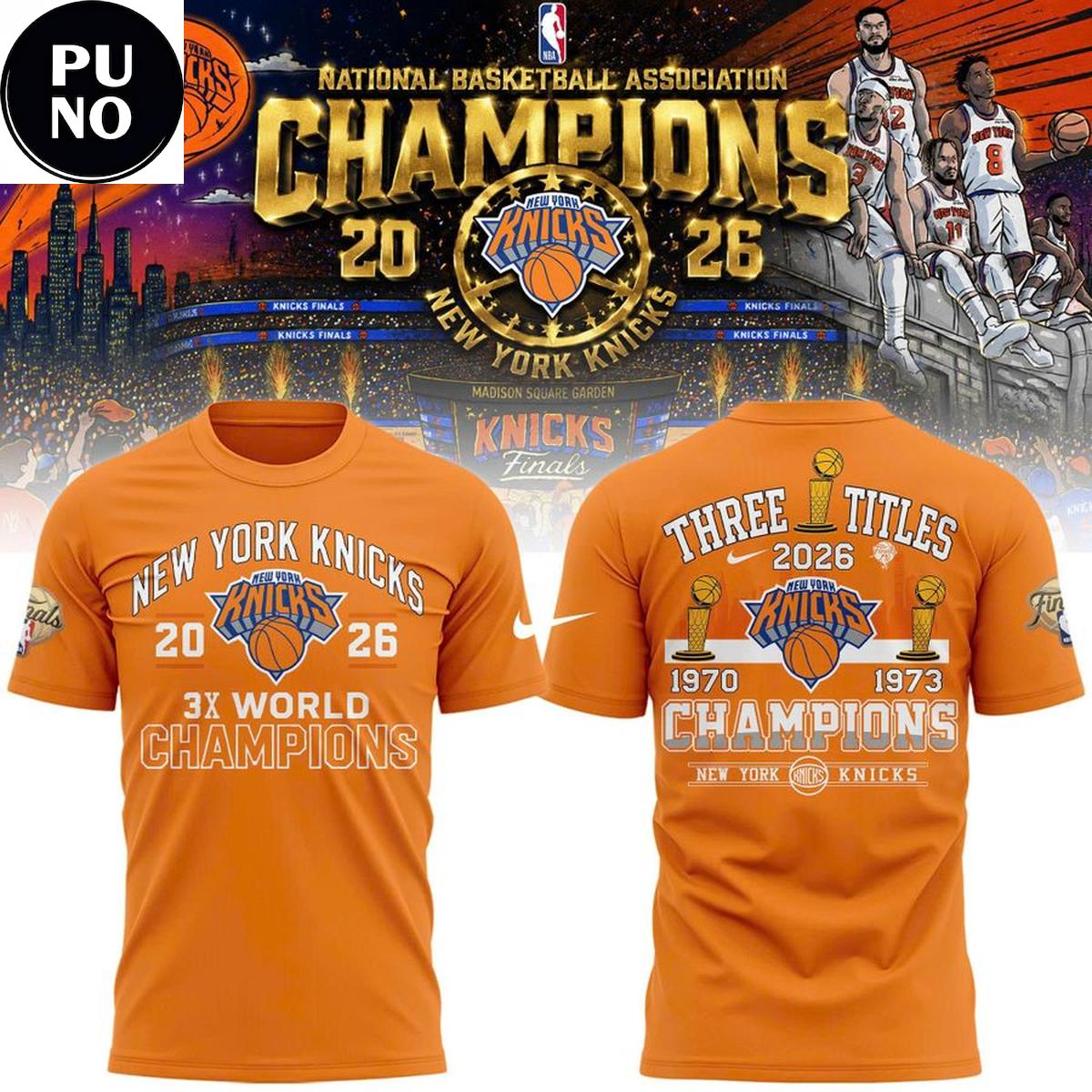 New York Knicks 3-Time Champions NBA 2026 T-Shirt