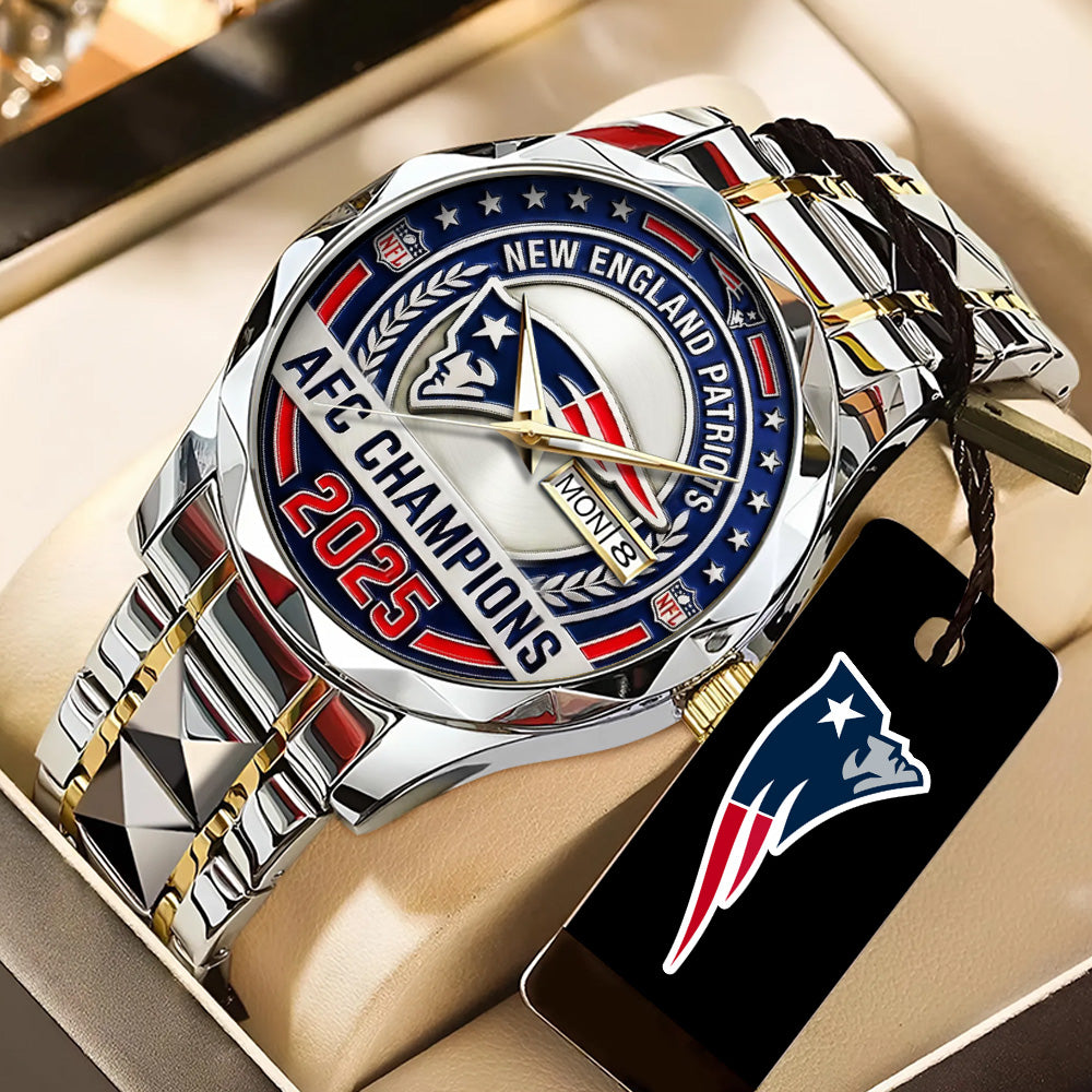 New England Patriots 2025 AFC Champions Alloy Luxury Quartz Watch - TANTN20682