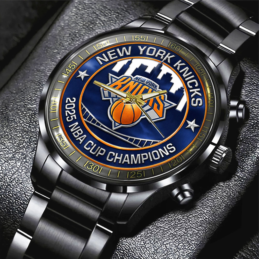 New York Knicks 2025 NBA Cup Champions Black Stainless Steel Watch - TMTHU2783