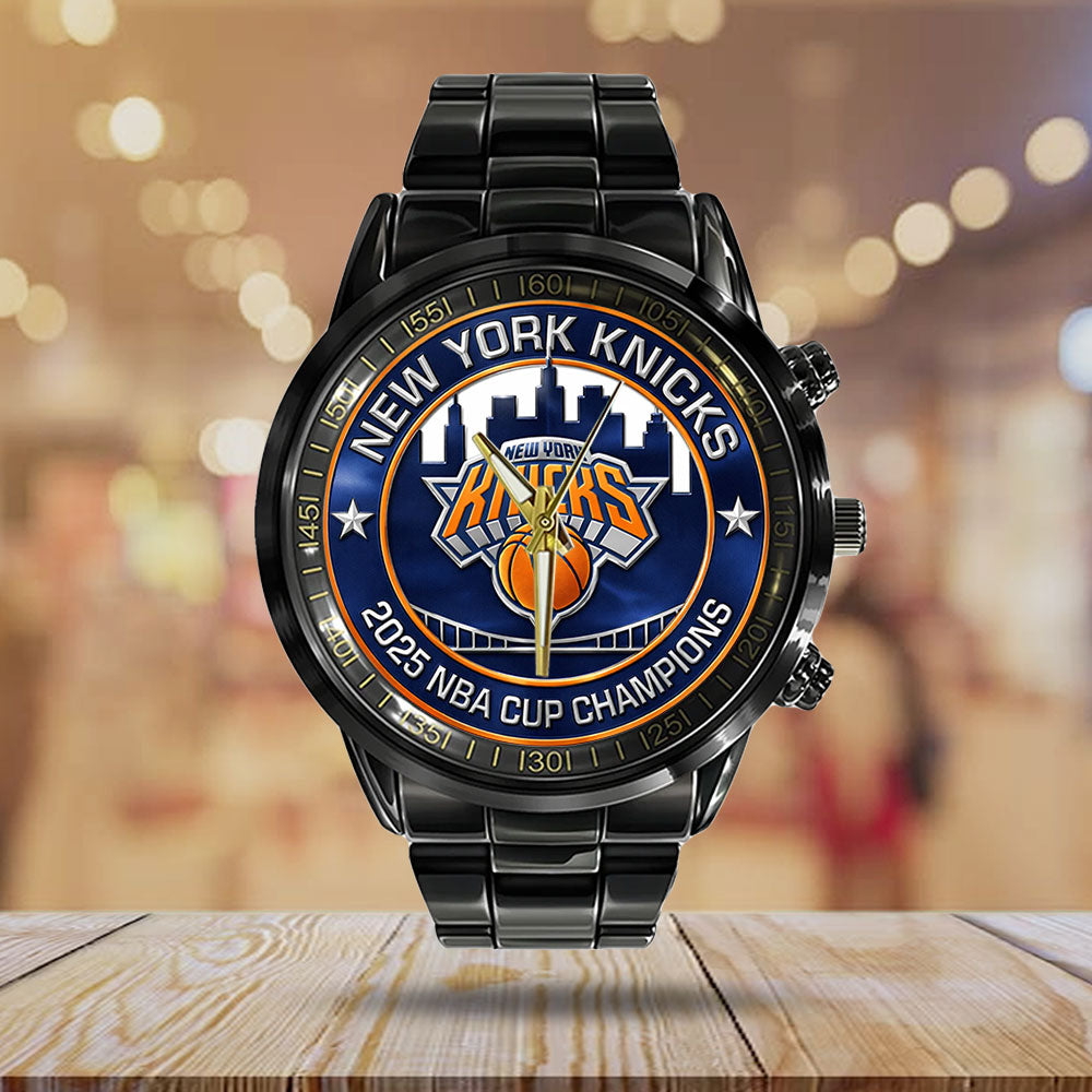 New York Knicks 2025 NBA Cup Champions Black Stainless Steel Watch - TMTHU2783