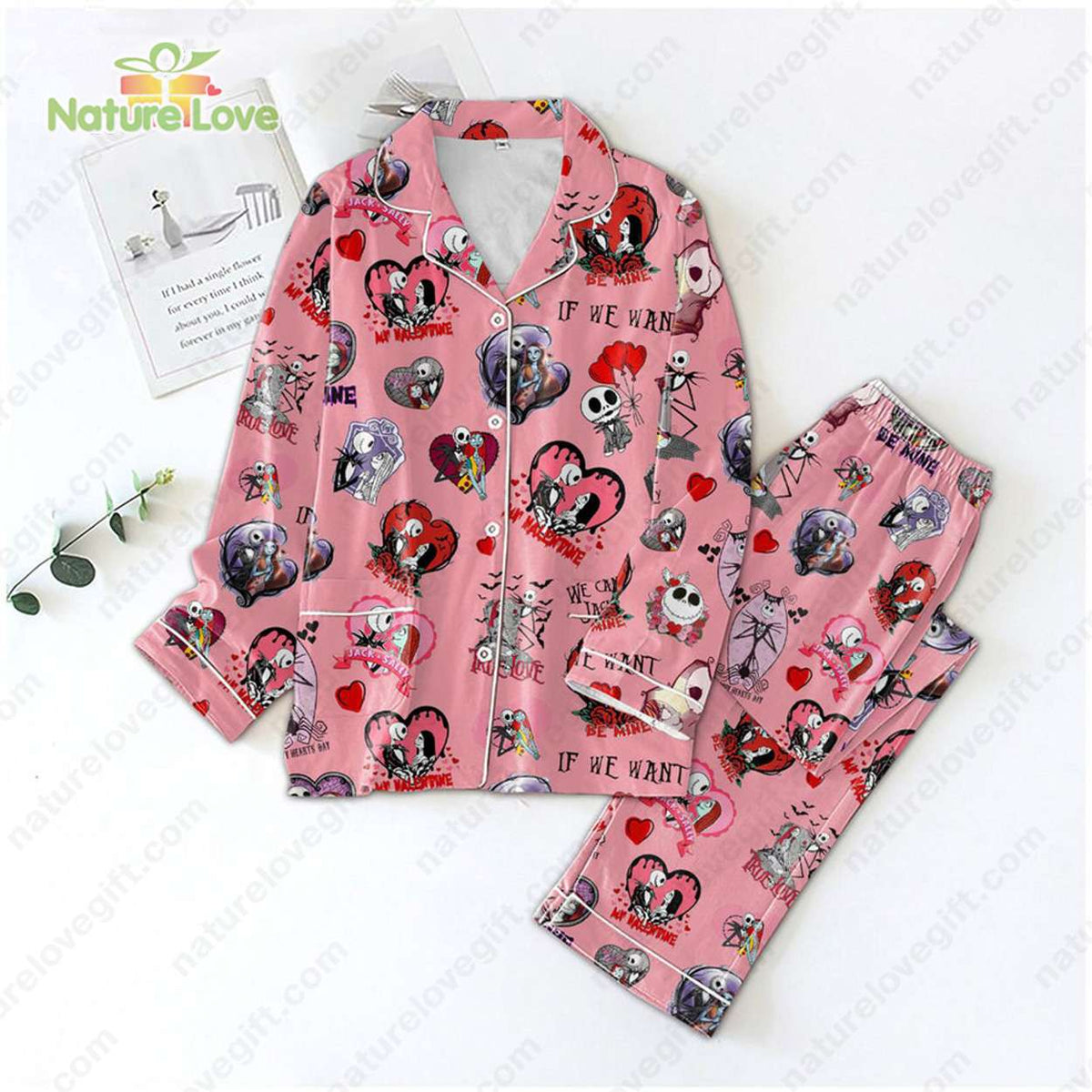 Nightmare Before Christmas Valentine Jack And Sally Pajamas Set
