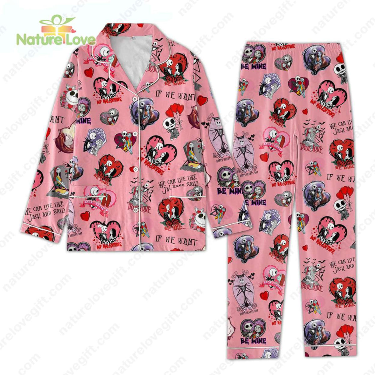 Nightmare Before Christmas Valentine Jack And Sally Pajamas Set