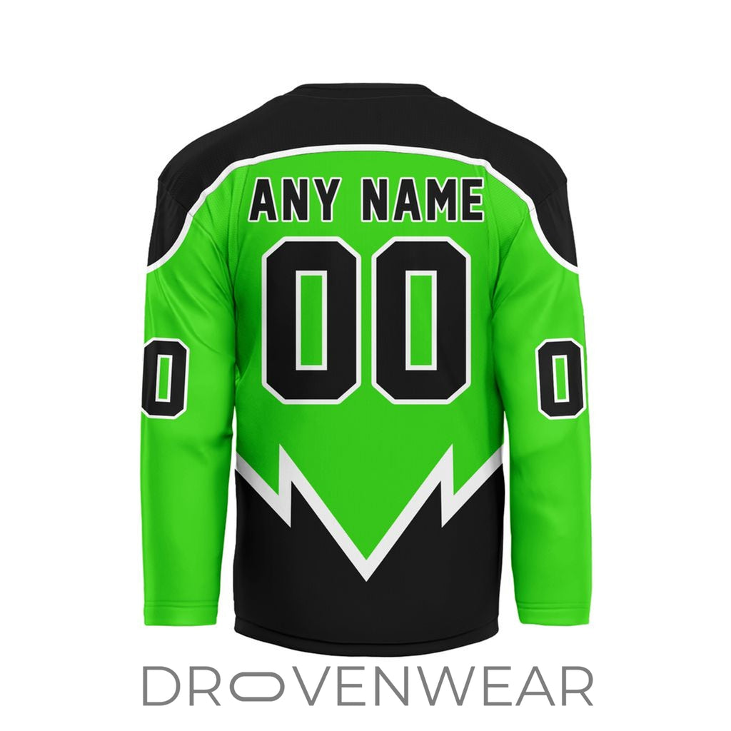 Nll Saskatchewan Rush Personalized Green V-shaped Hockey Jersey Design