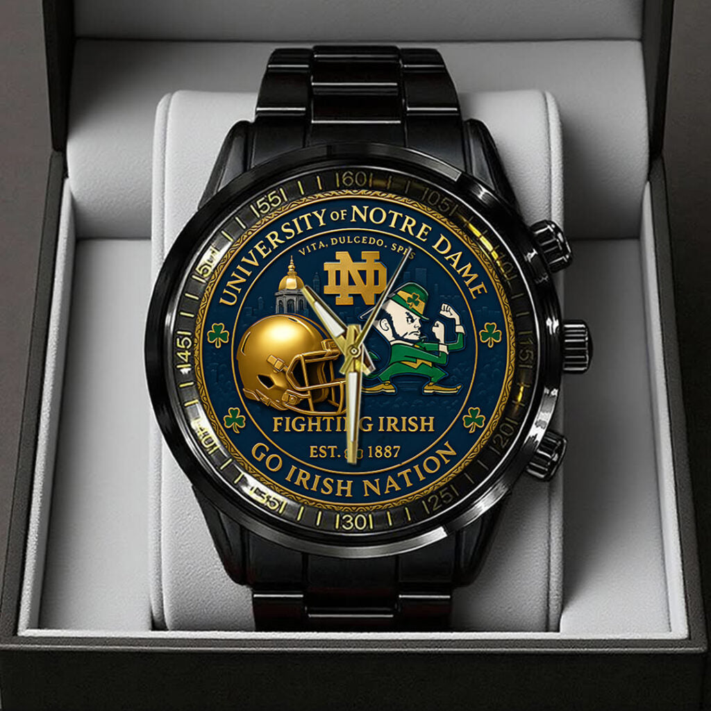Notre Dame Fighting Irish Football 138th Anniversary 2025 Black Stainless Steel Watch - TANTN16197