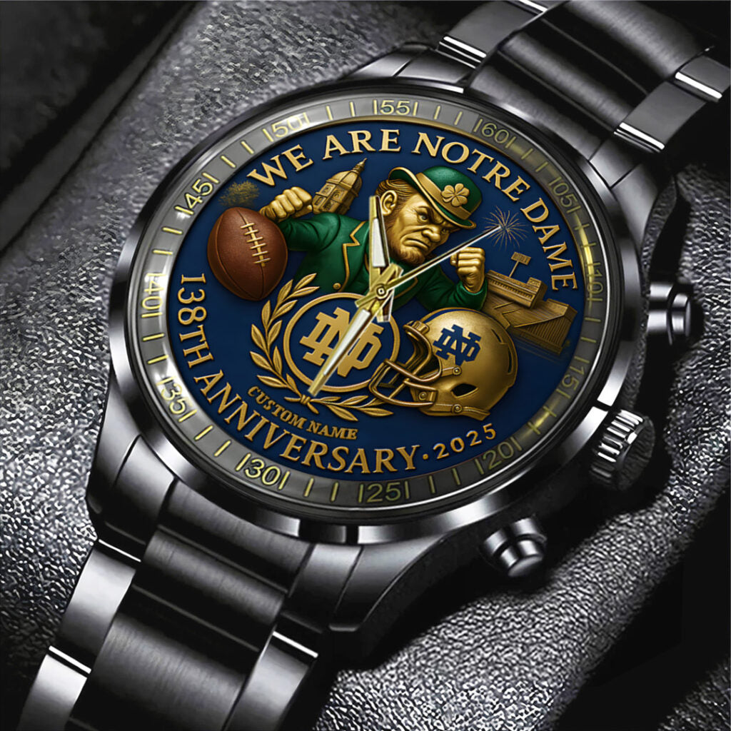 Personalized Notre Dame Fighting Irish Football 138th Anniversary 2025 Black Stainless Steel Watch - TANTN16199