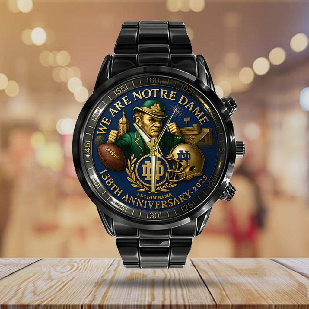 Personalized Notre Dame Fighting Irish Football 138th Anniversary 2025 Black Stainless Steel Watch - TANTN16199
