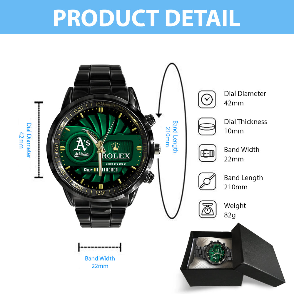 Oakland Athletics Black Stainless Steel Watch - MAITM13442