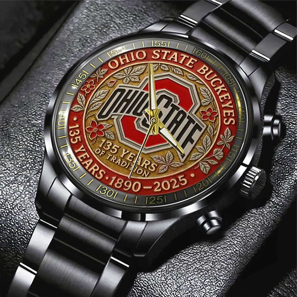 Ohio State Buckeyes Football Black Stainless Steel Watch - TANTN17955