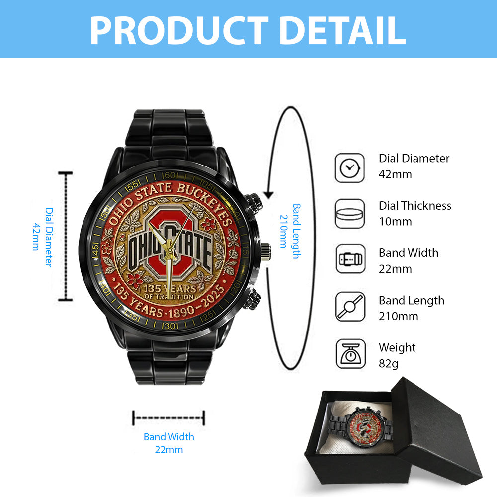 Ohio State Buckeyes Football Black Stainless Steel Watch - TANTN17955