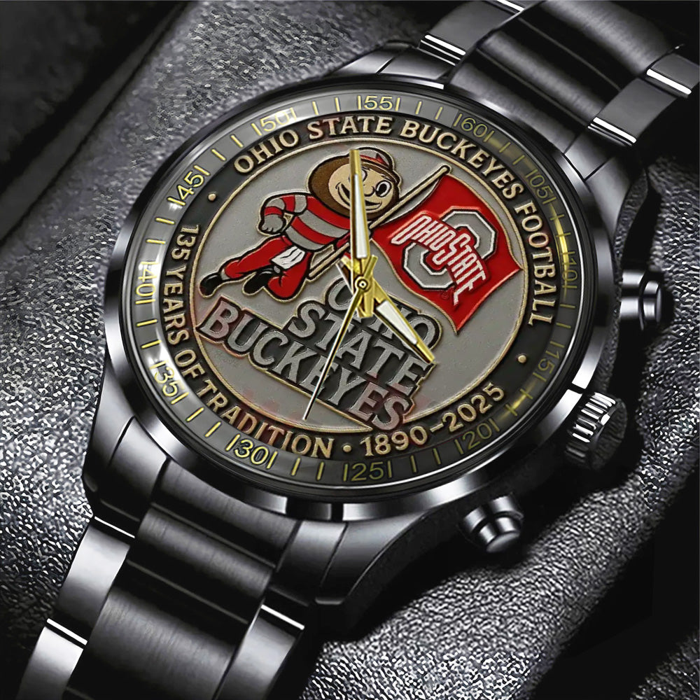 Ohio State Buckeyes Football Black Stainless Steel Watch - TANTN17957