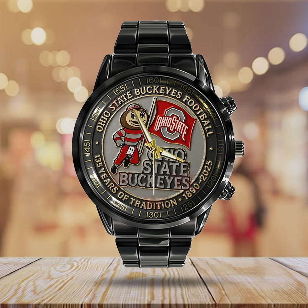 Ohio State Buckeyes Football Black Stainless Steel Watch - TANTN17957