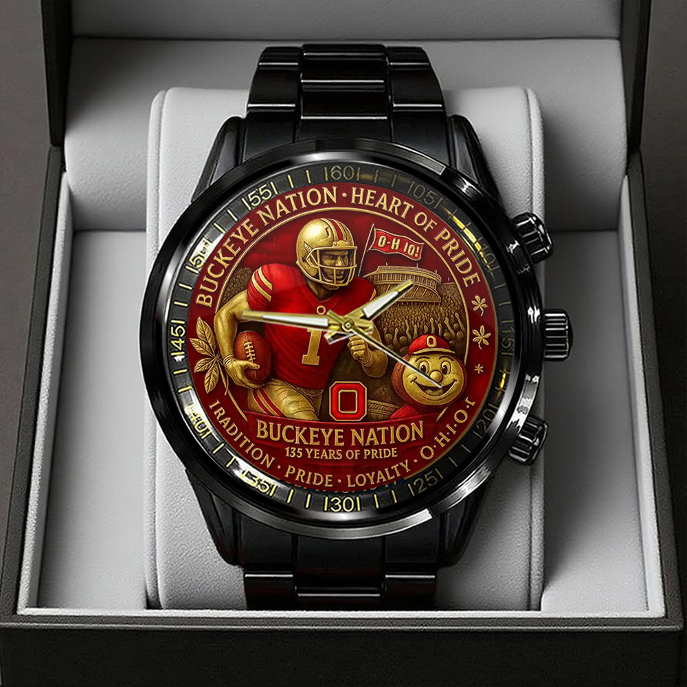 Ohio State Buckeyes Football Black Stainless Steel Watch - TANTN17992