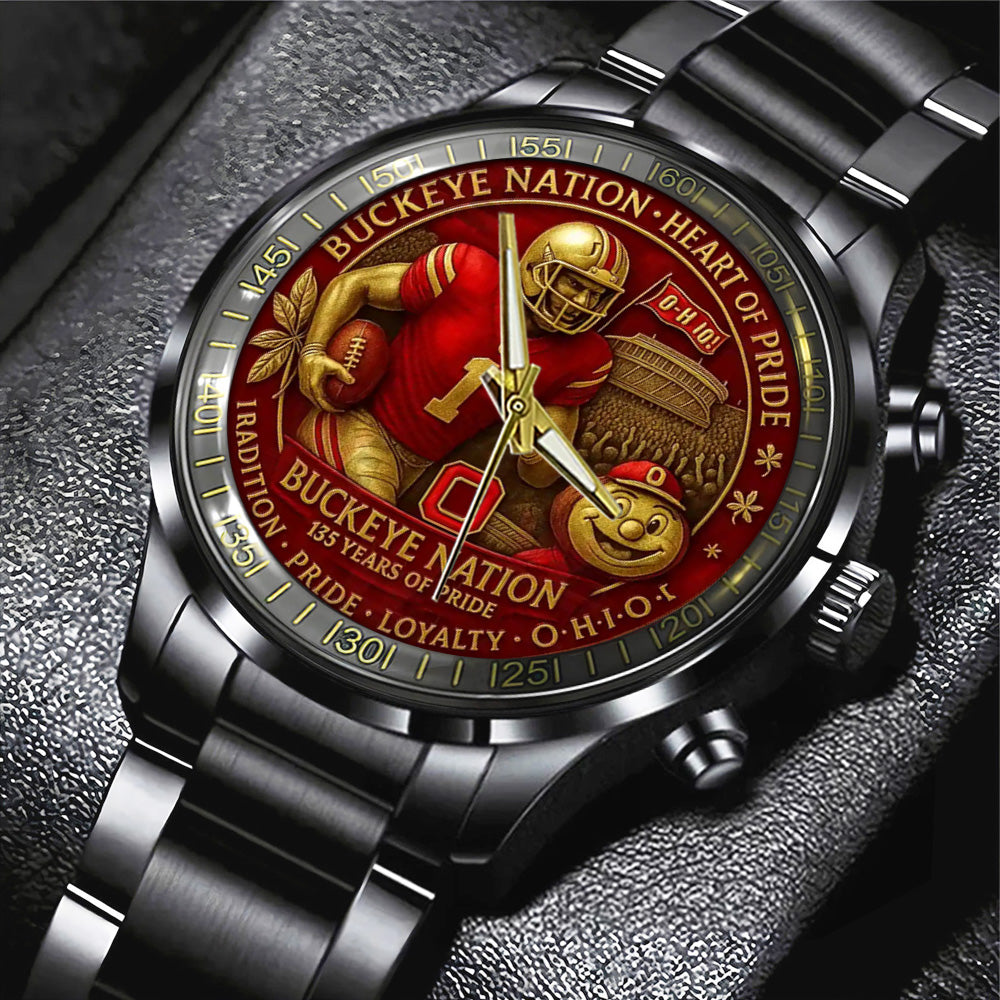 Ohio State Buckeyes Football Black Stainless Steel Watch - TANTN17992
