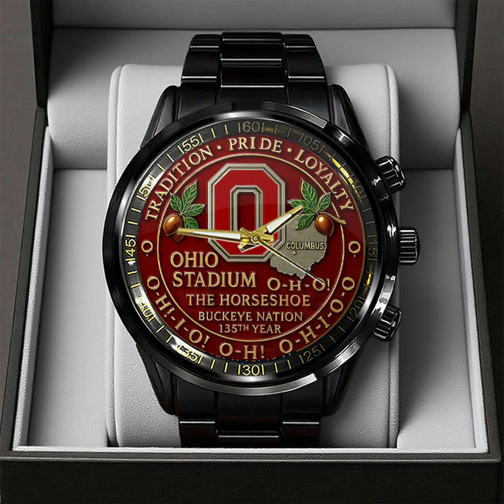 Ohio State Buckeyes Football Black Stainless Steel Watch - TANTN17994