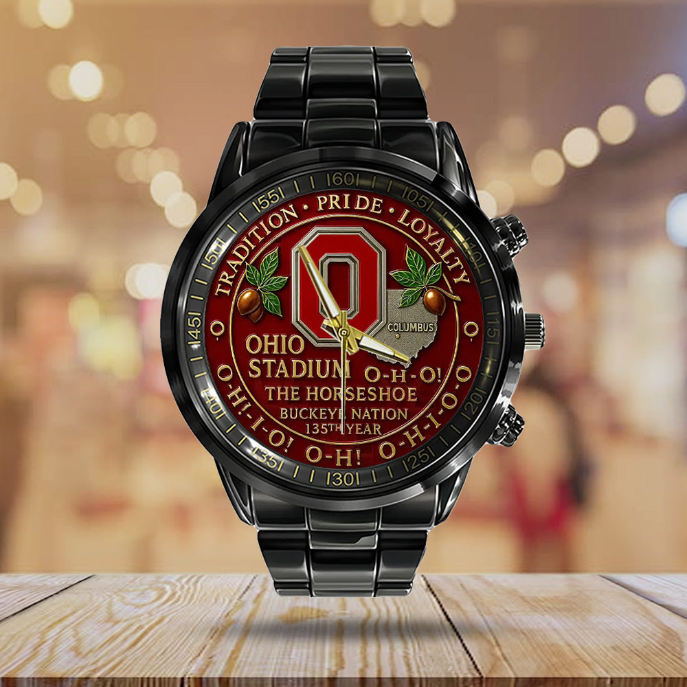 Ohio State Buckeyes Football Black Stainless Steel Watch - TANTN17994