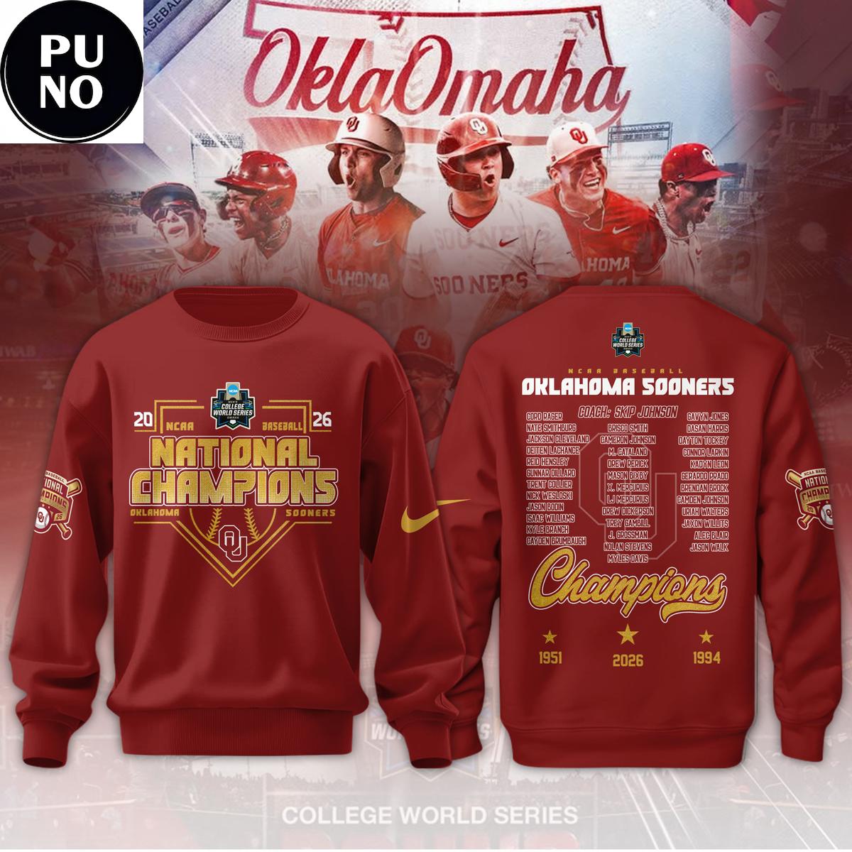 Oklahoma Sooners 2026 Baseball National Champions Finals Roster Hoodie T-Shirt